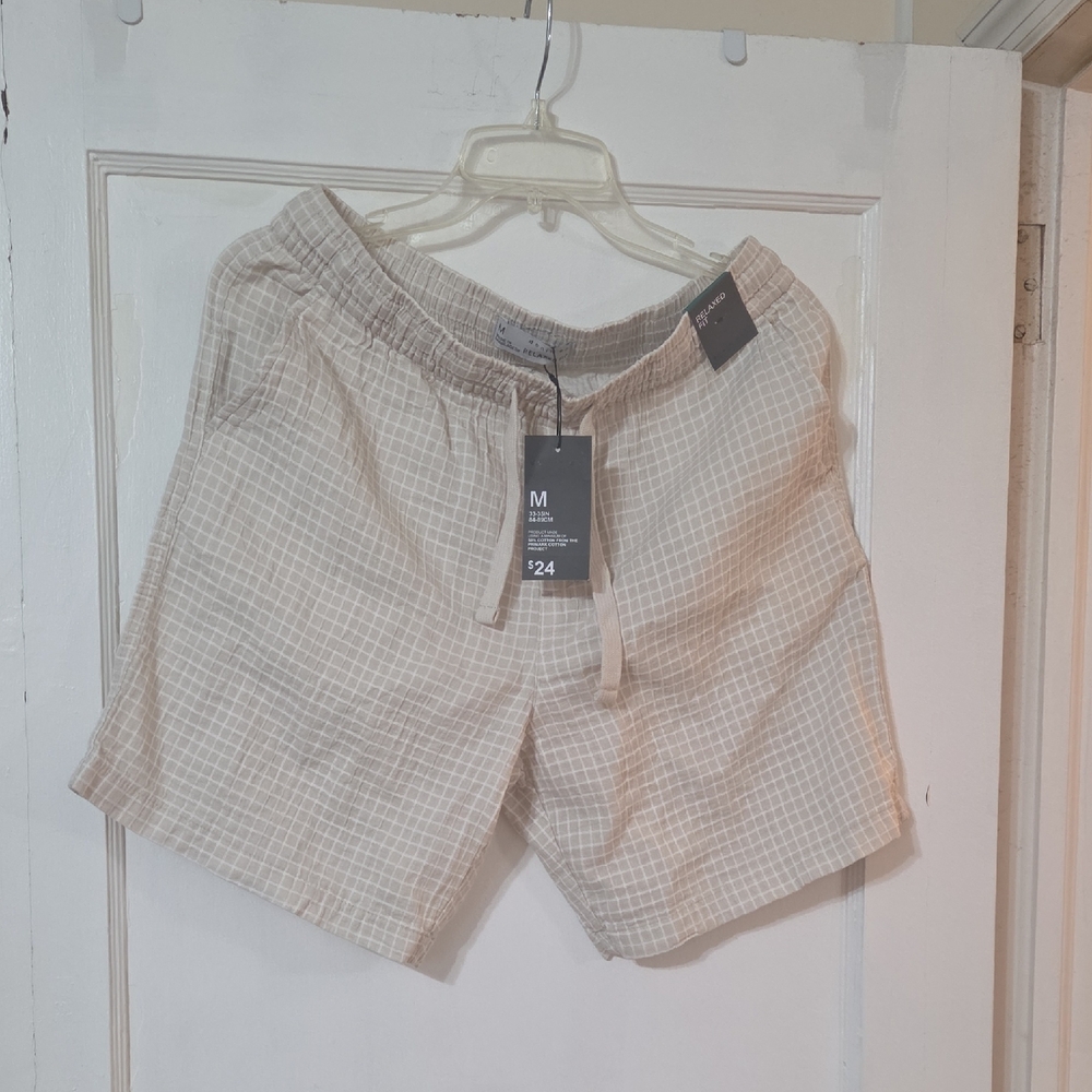 Beige Checkered Shorts